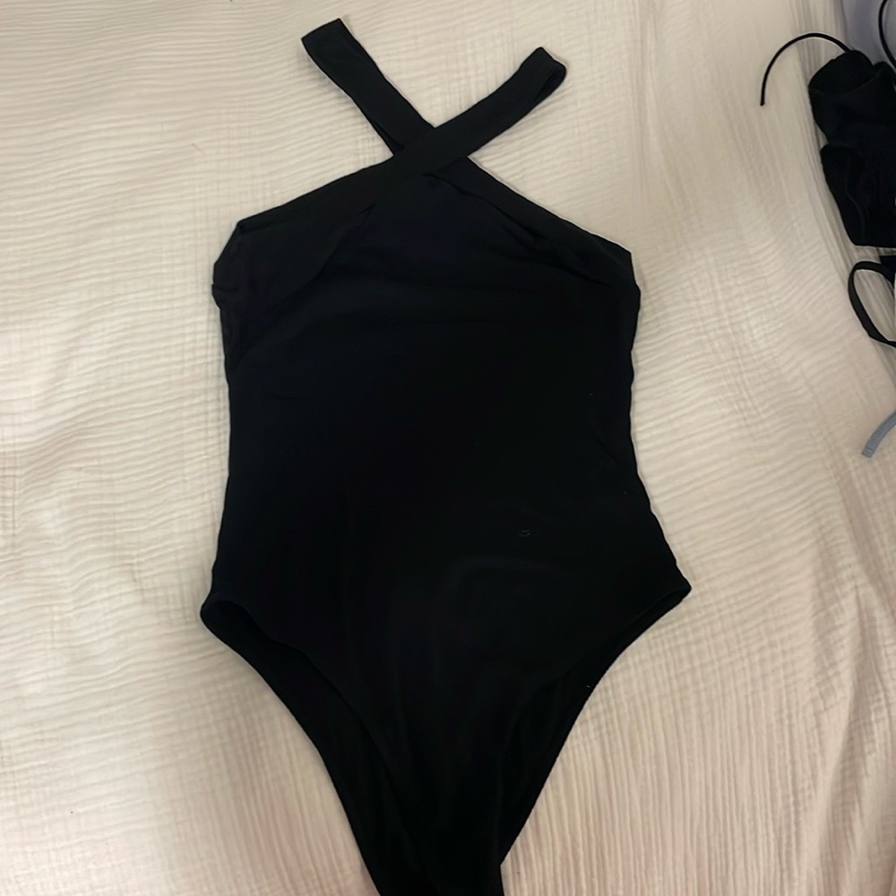Black cross neck bodysuit